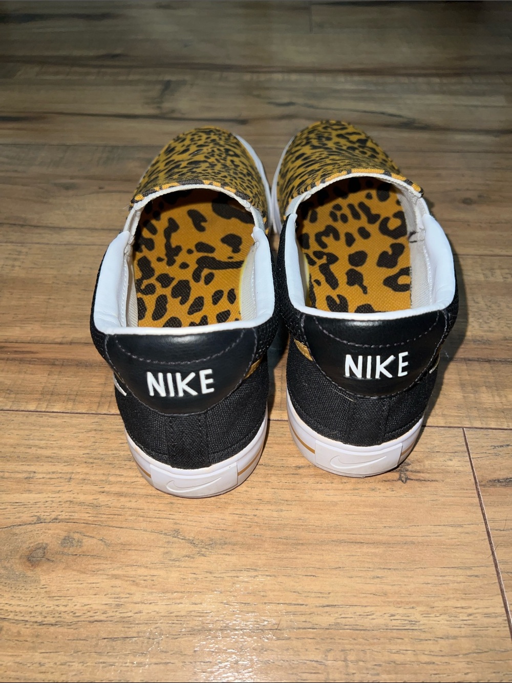 Nike Leopard Print Slip-On Sneakers in Tan and Black - Picture 3 of 3